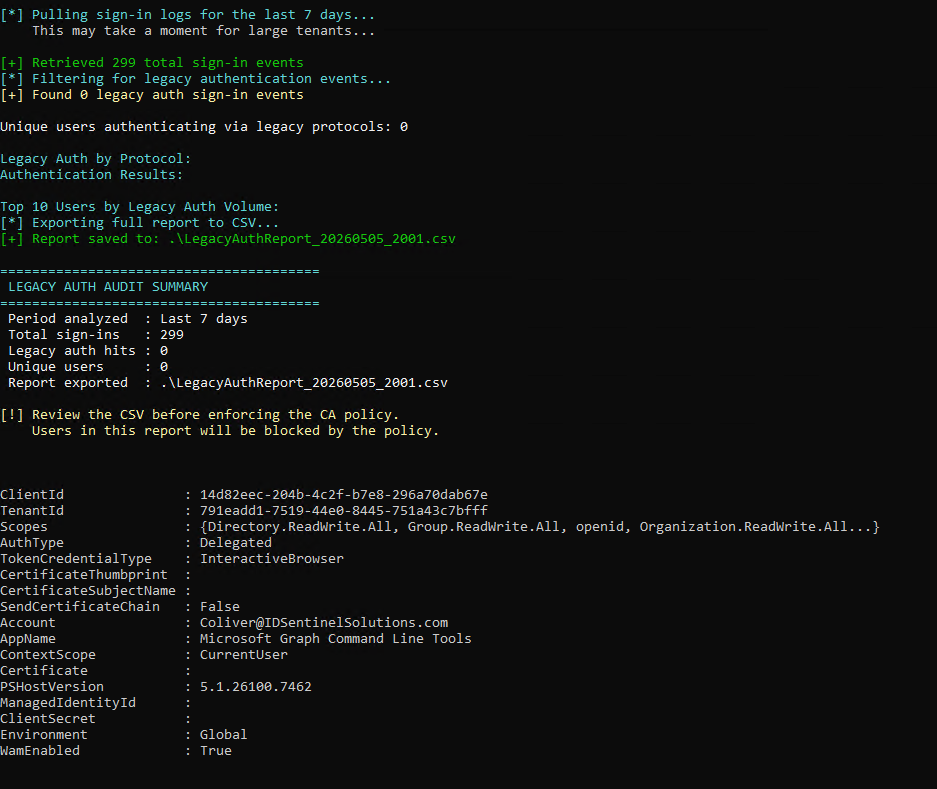Baseline legacy auth audit output