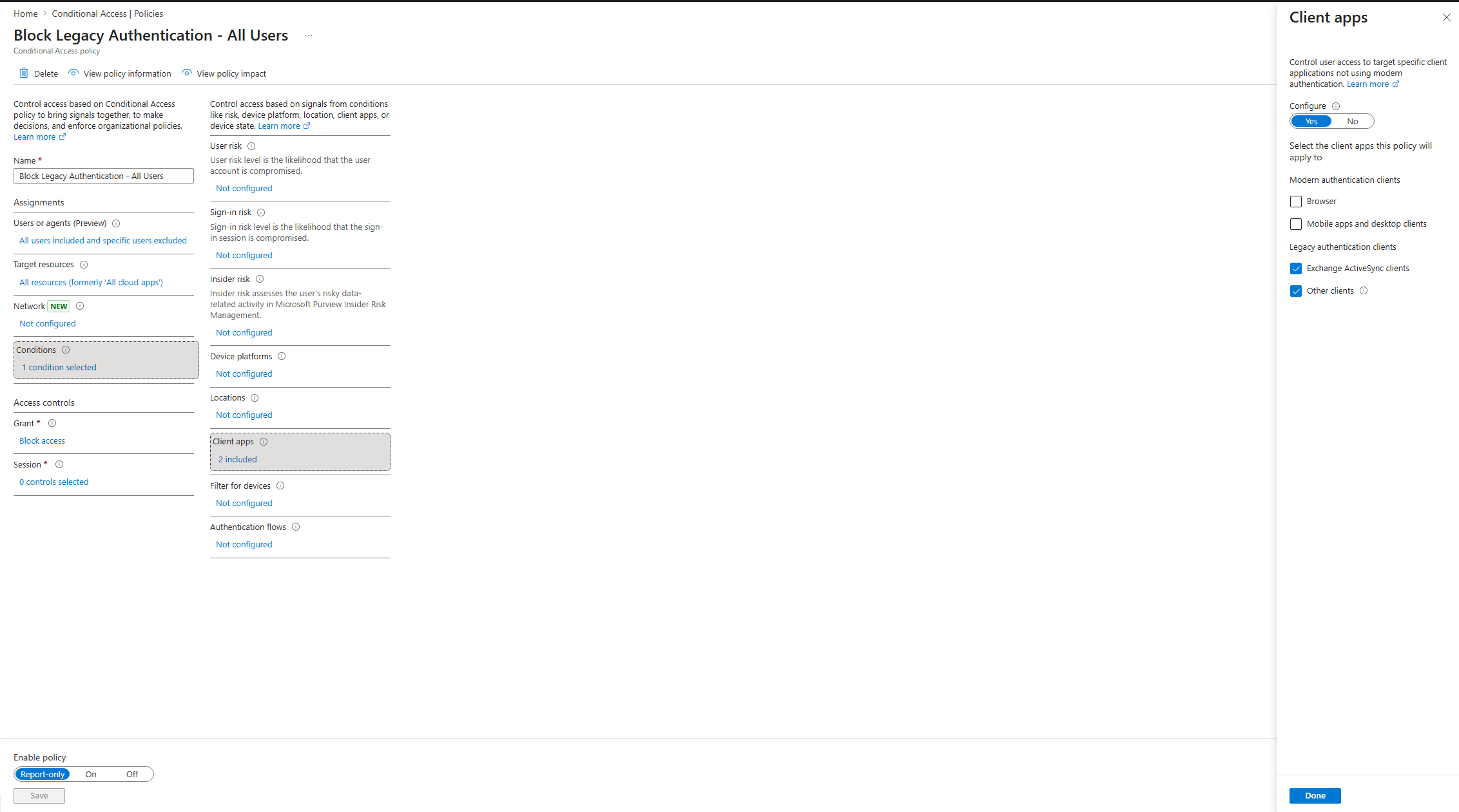 Policy report-only configuration