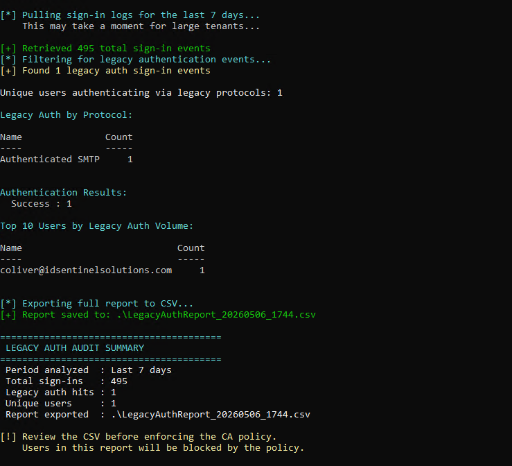 Post-enforcement audit script output