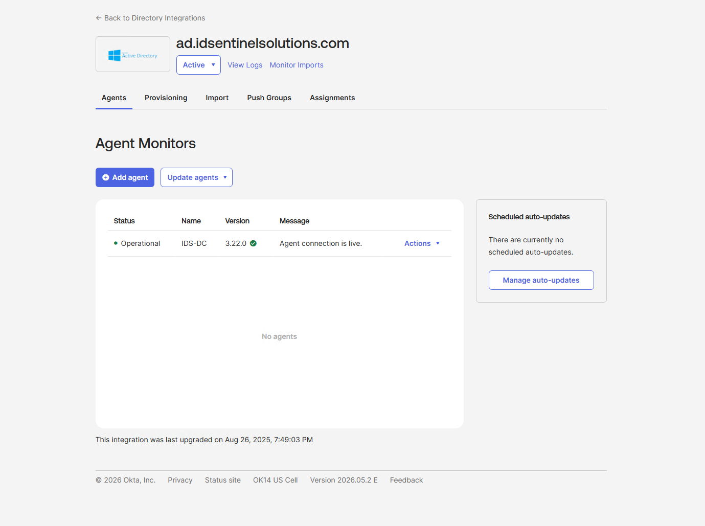 AD Agent confirmed Active on IDS-DC