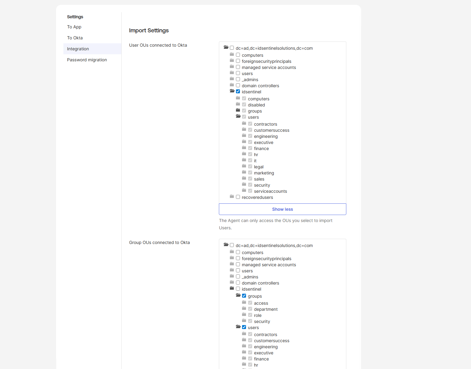 OU import scope configured