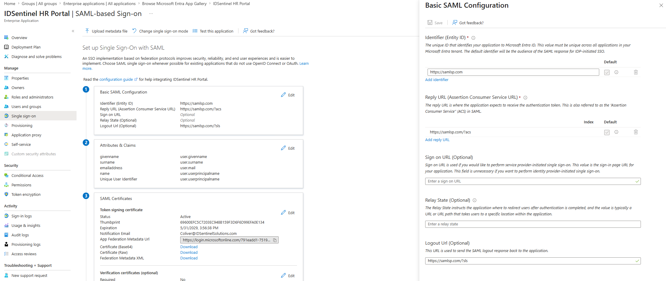 Entra legacy SAML configuration documented