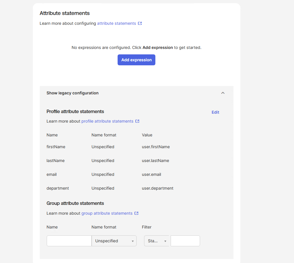 Attribute statements configured