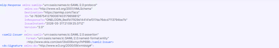 SAML Tracer assertion — 9/9 checks passed