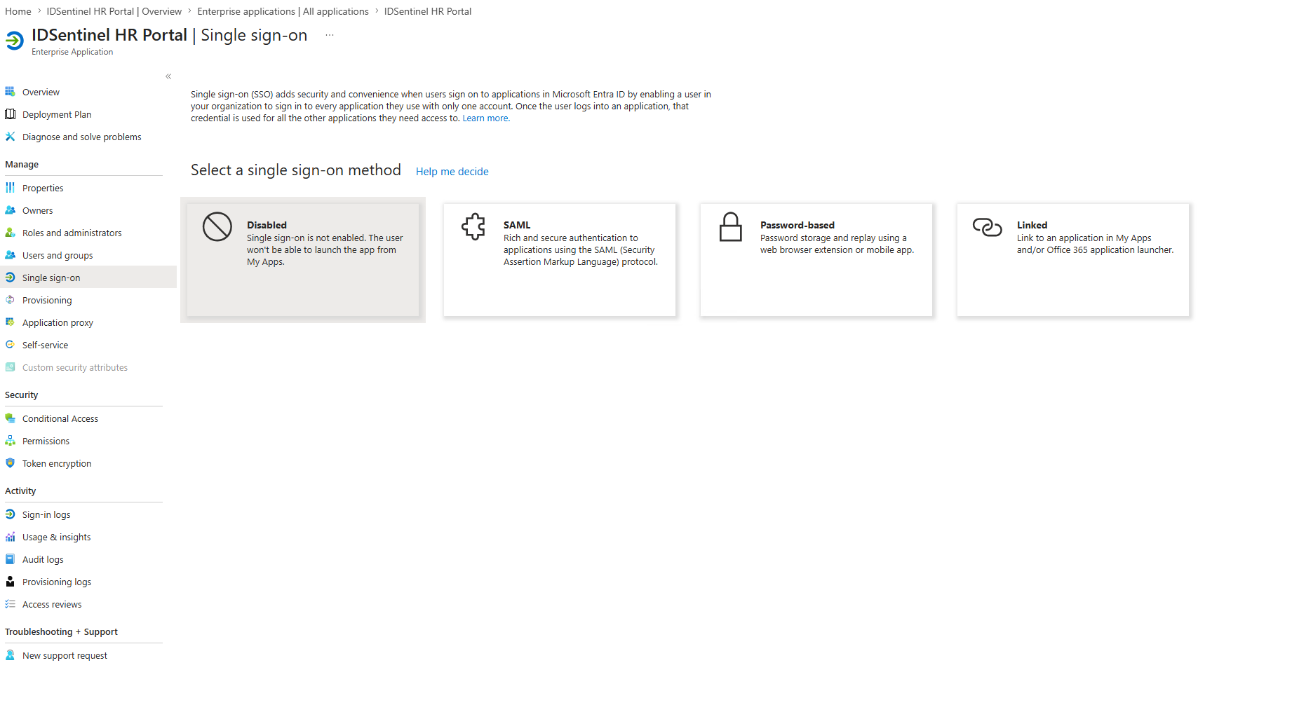 Legacy Entra SSO disabled — not deleted