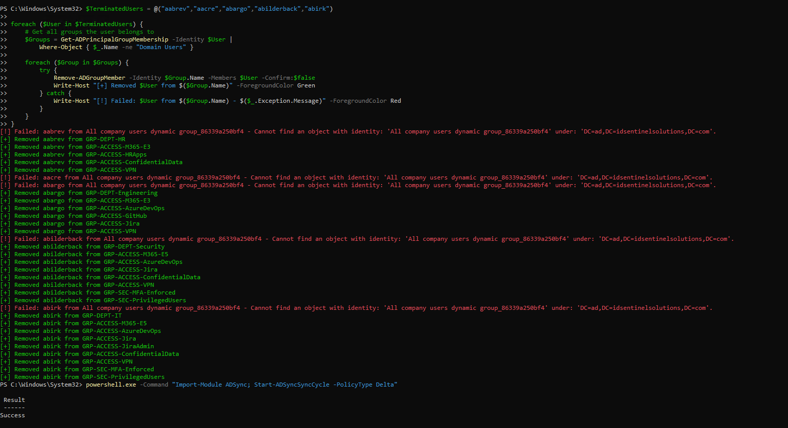 Disabled account remediated via PowerShell