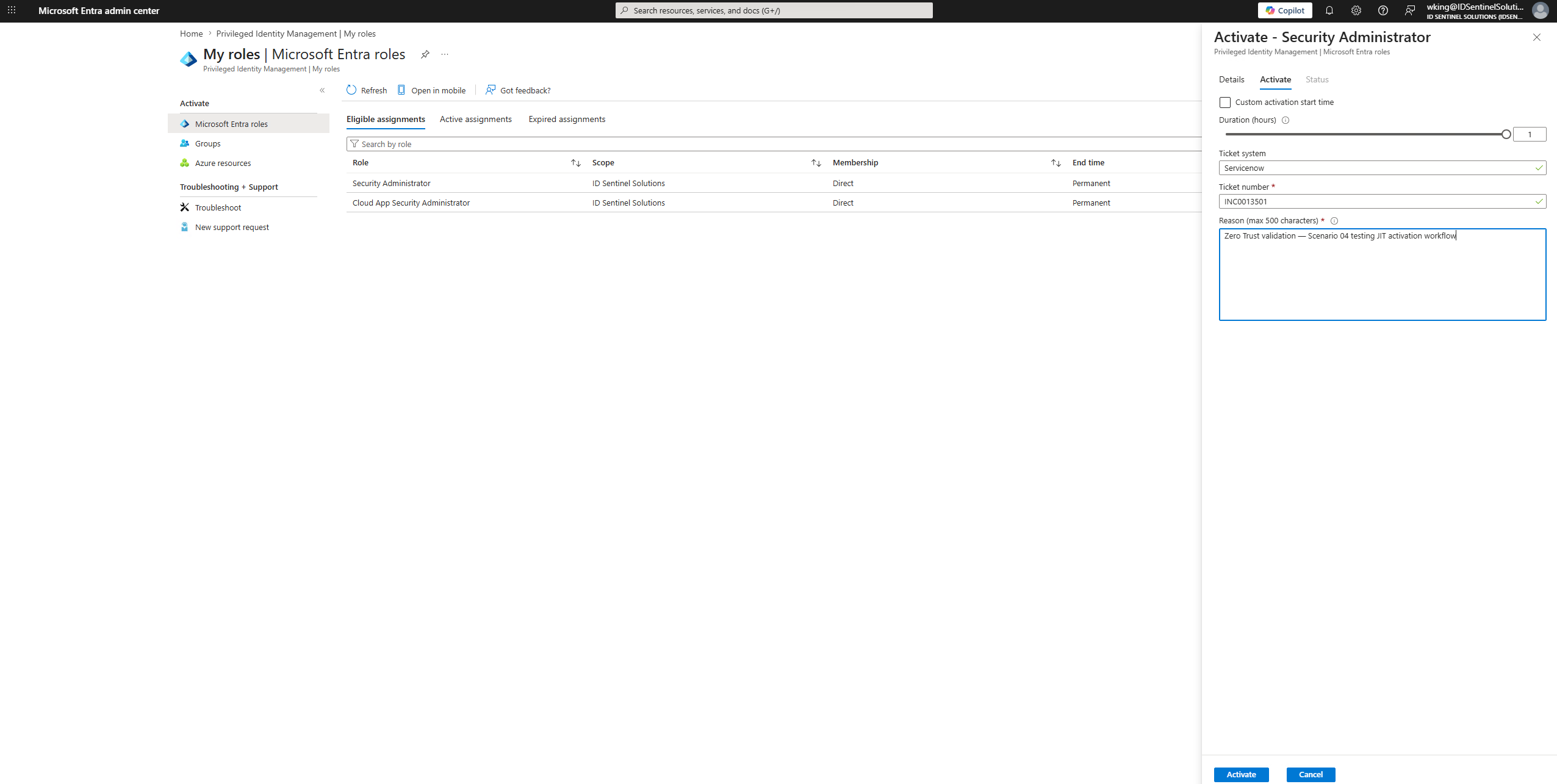 PIM access request with business justification