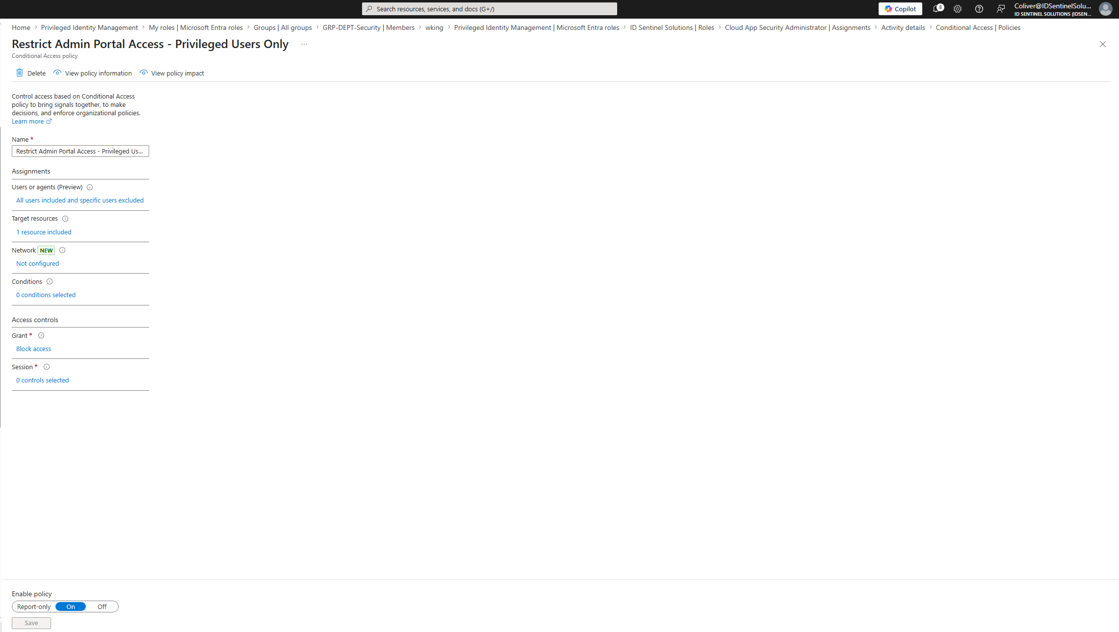 CA Policy 3 — admin portal access restricted to managed devices