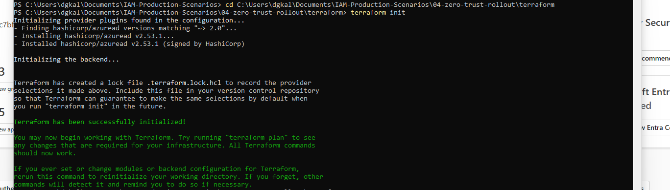 terraform init — provider initialized