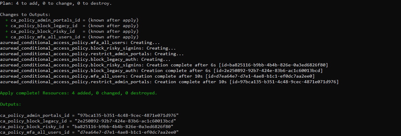 terraform apply — infrastructure deployed
