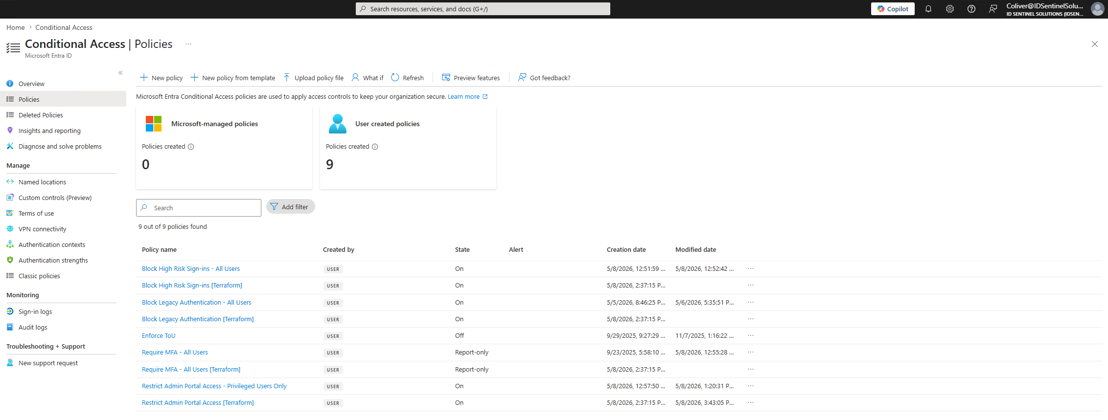CA policies confirmed active in Entra admin center