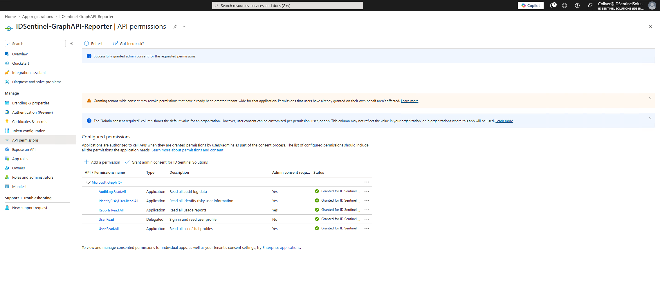 Least-privilege API permissions granted