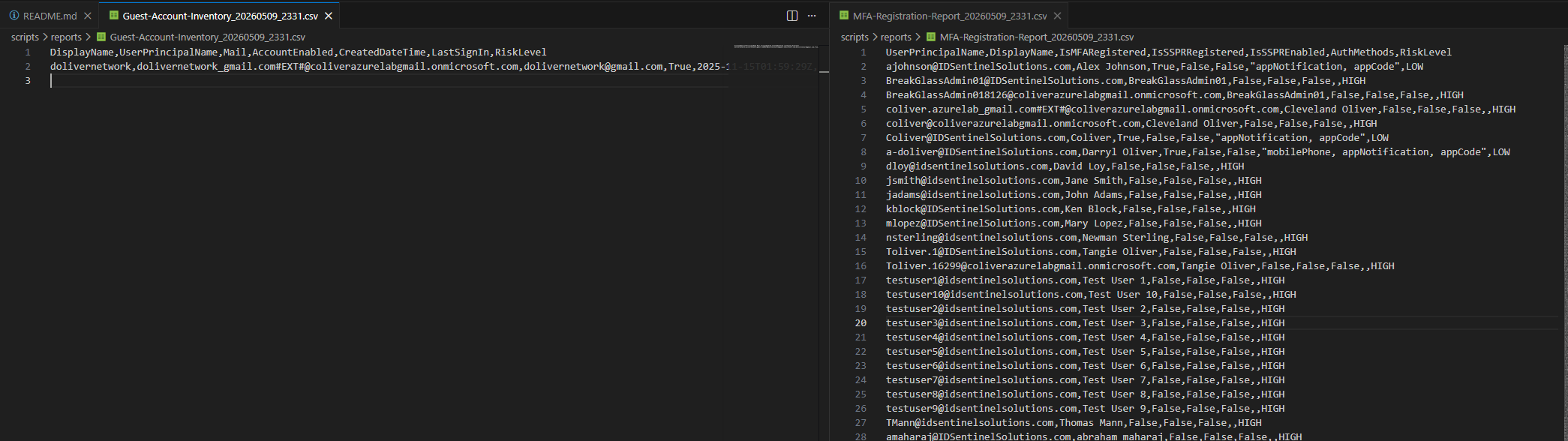 CSV report contents