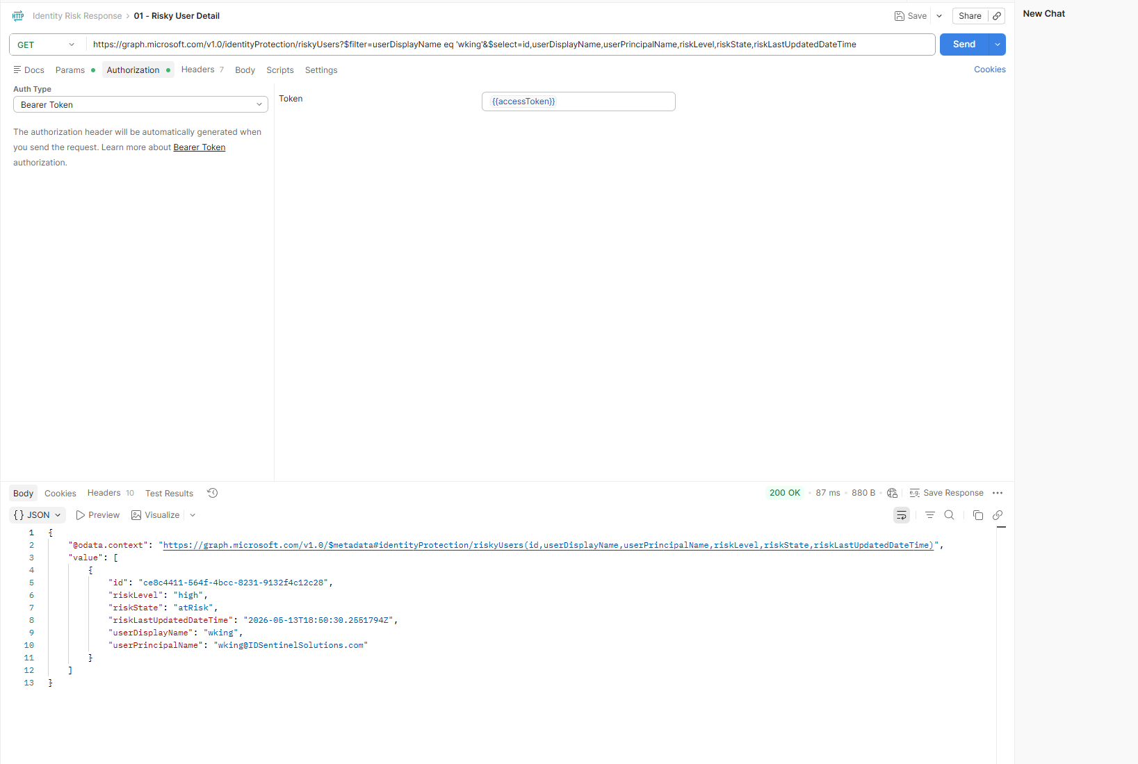 Postman — risky user detail response