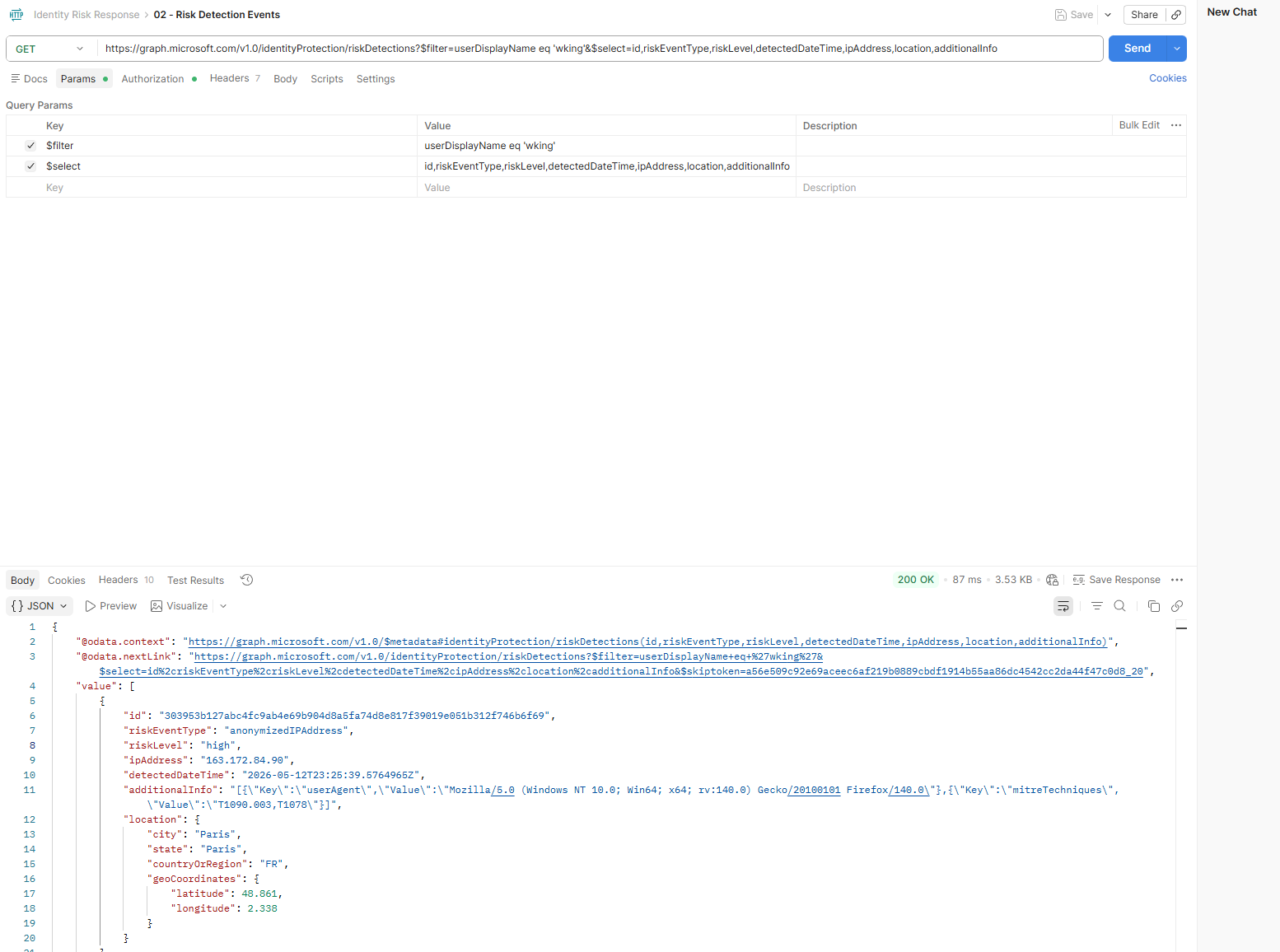 Postman — risk detection events response