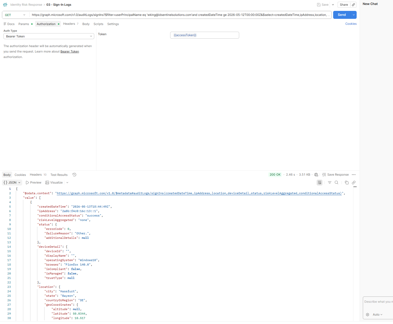 Postman — sign-in log correlation response