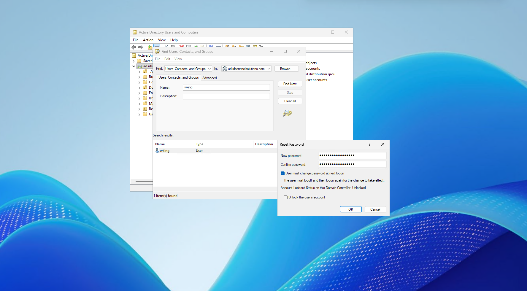 Password reset performed in Active Directory