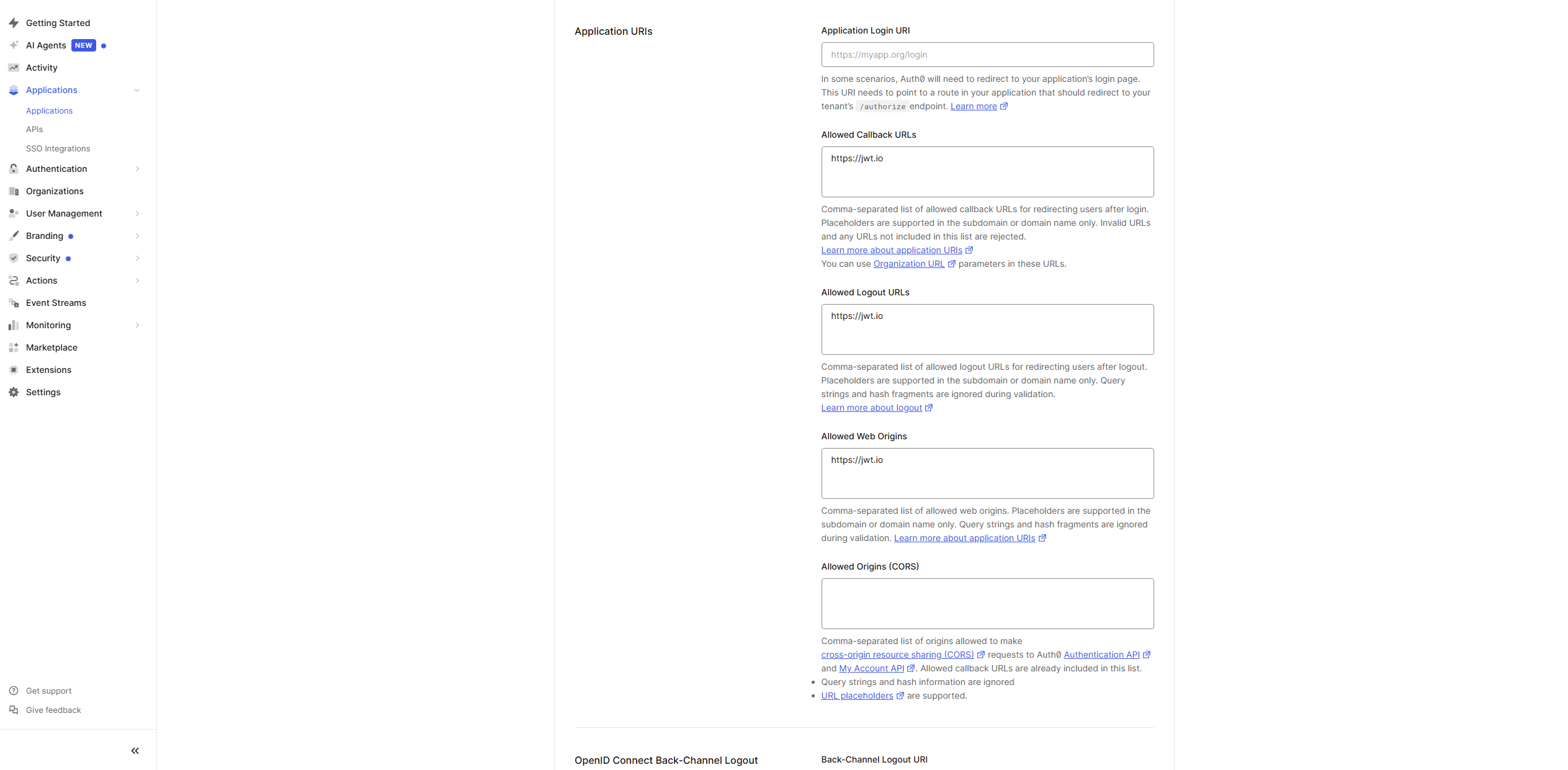 Web application registered in Auth0