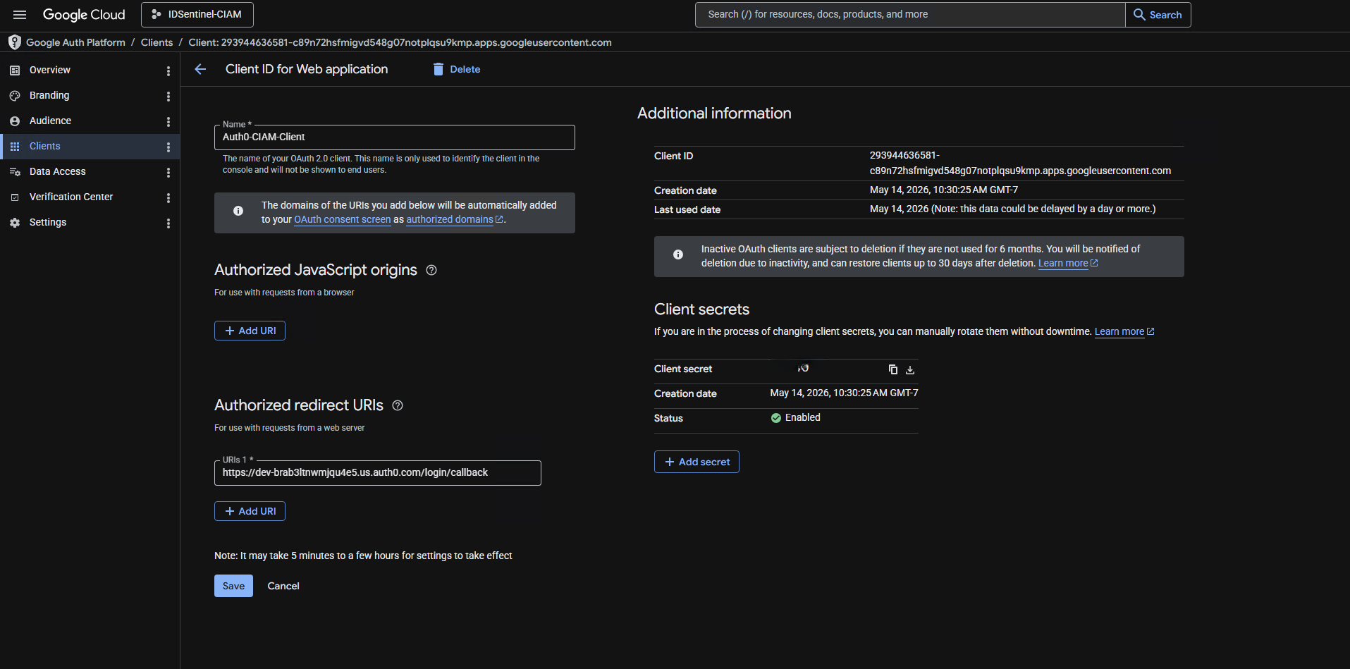 Google Cloud OAuth2 credentials configured
