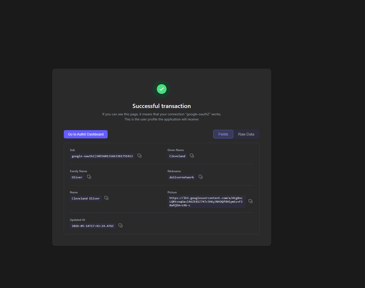 Google login validated — google-oauth2 linked identity confirmed
