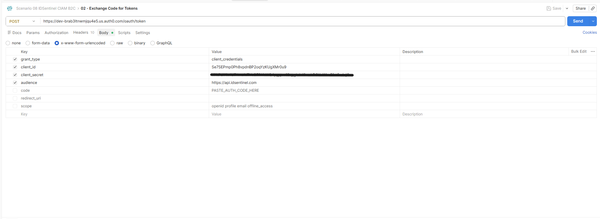 Client credentials token request in Postman