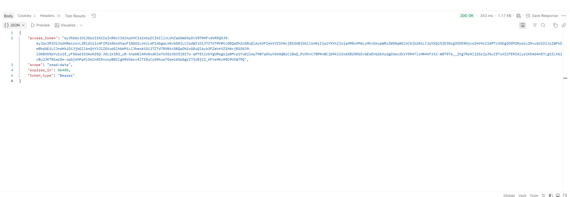 Access token returned — scoped to read:data