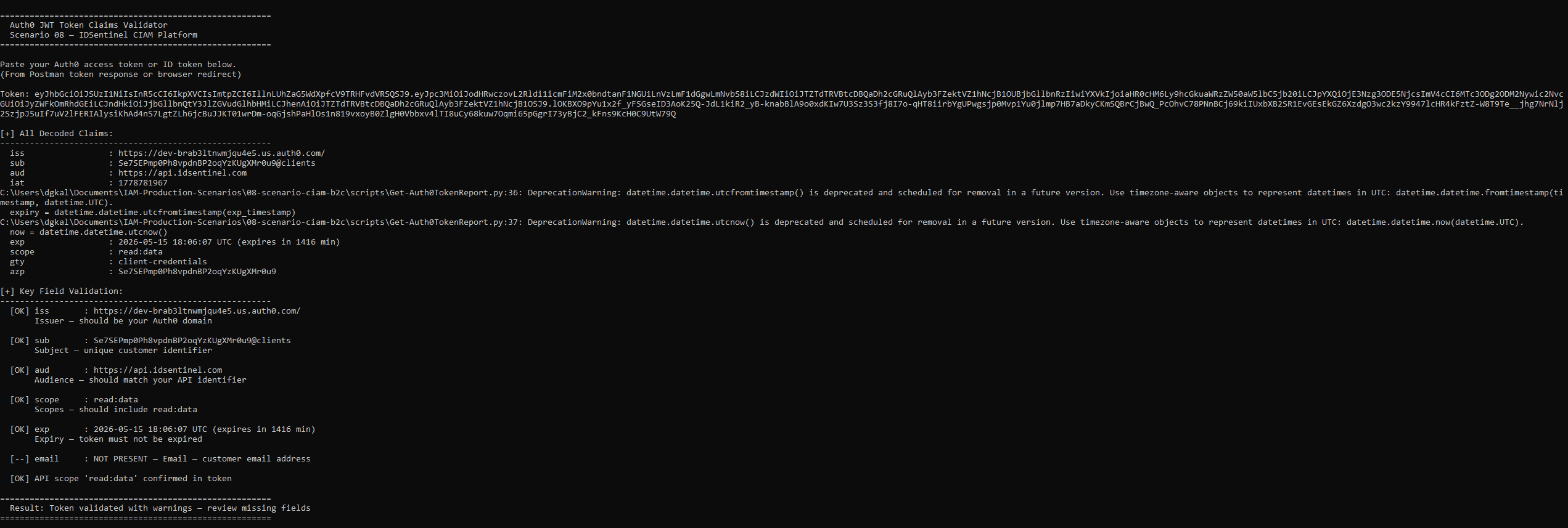 Python script — JWT claims decoded and validated
