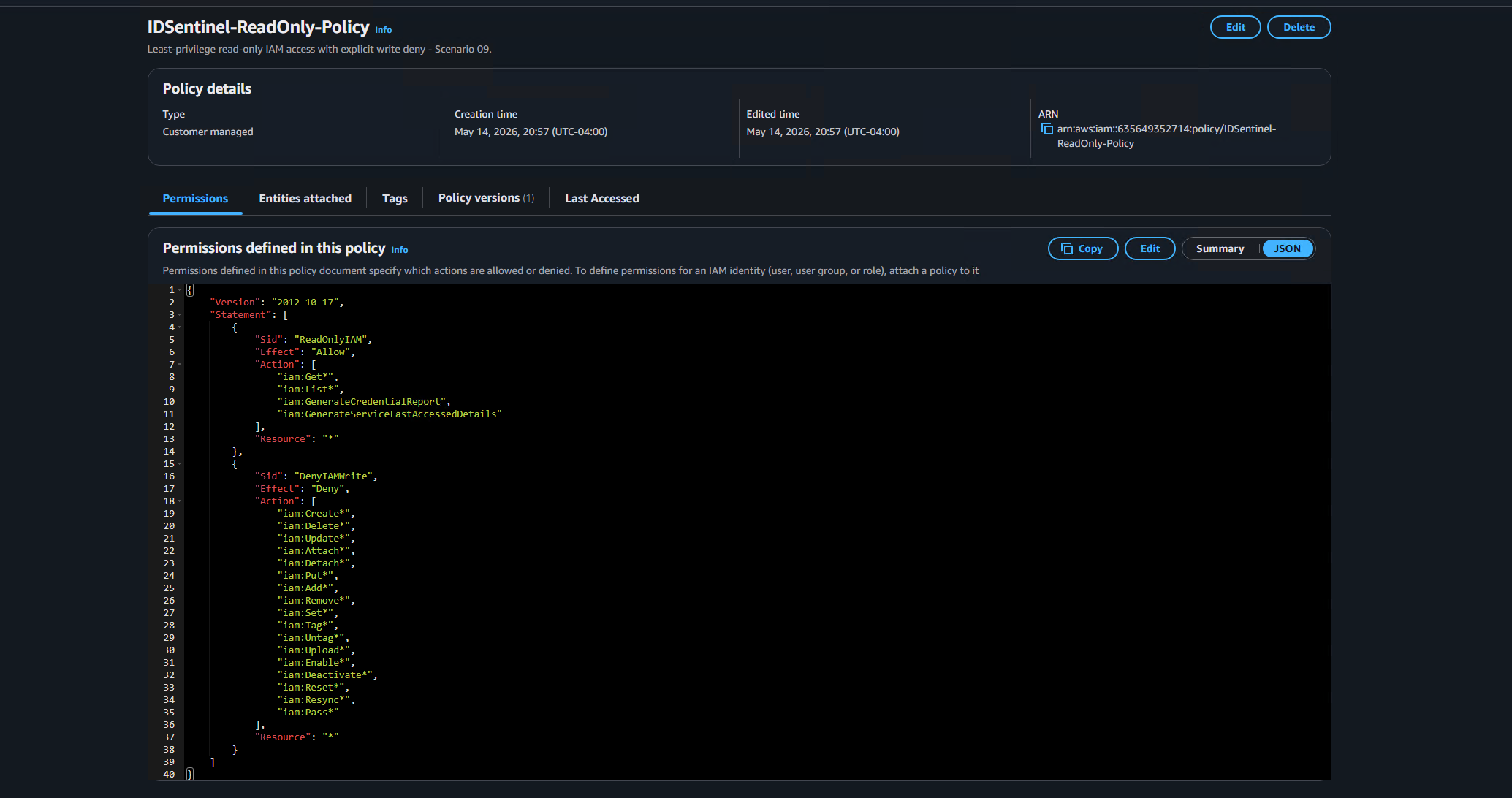 Policy permissions — explicit Allow and explicit Deny