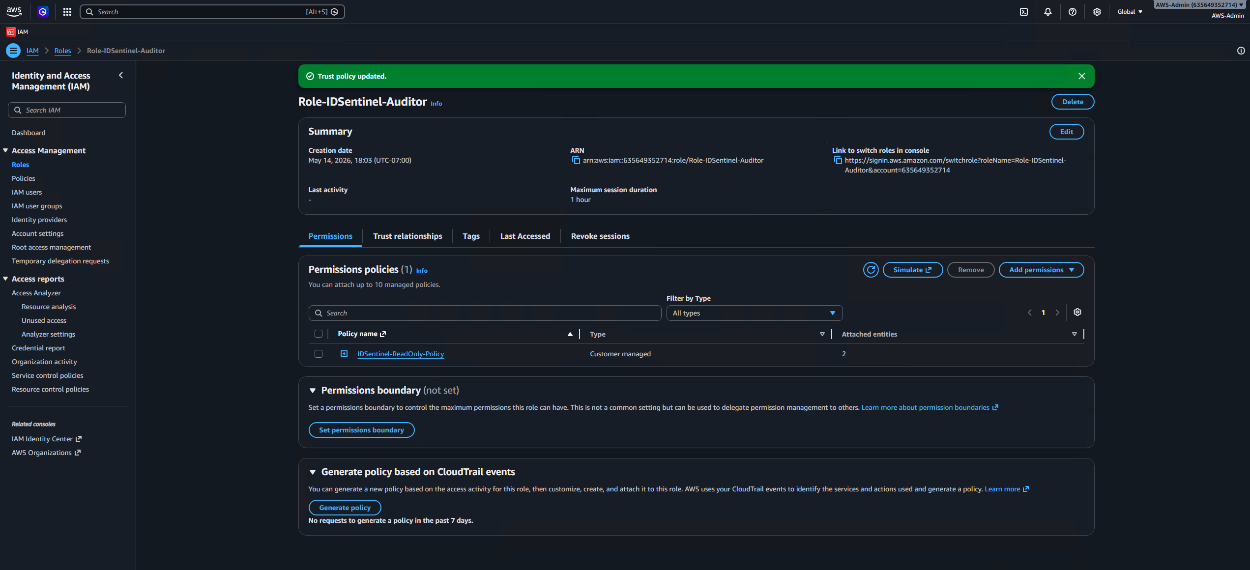 Role-IDSentinel-Auditor summary