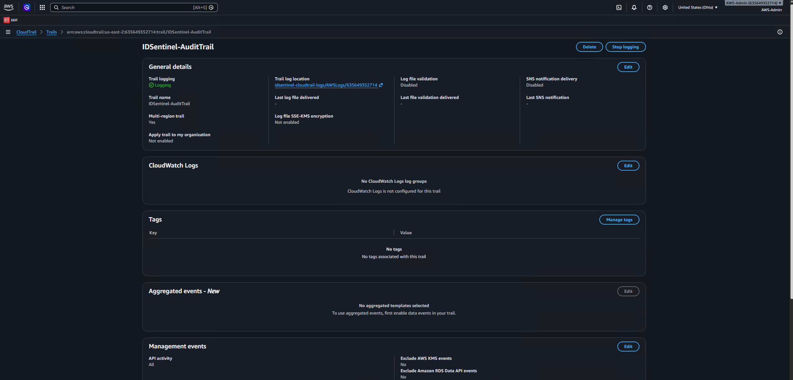CloudTrail trail active across all regions