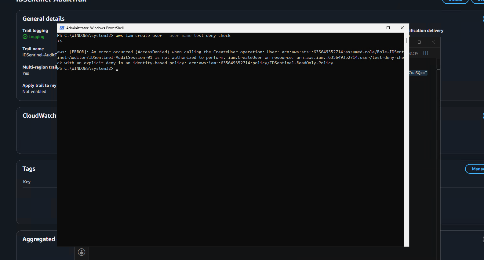 Write action blocked — AccessDenied confirmed
