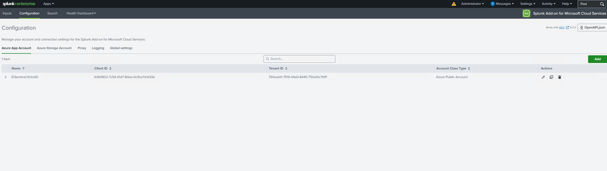 Add-on credentials configured with app registration