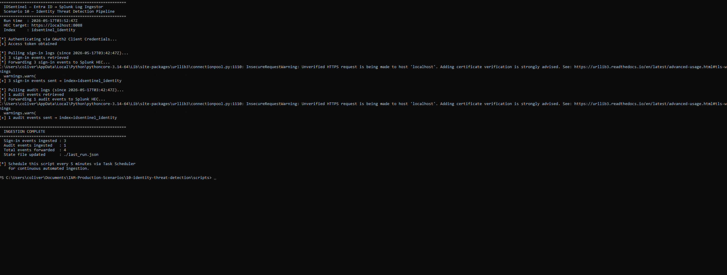 Python HEC ingestor script output