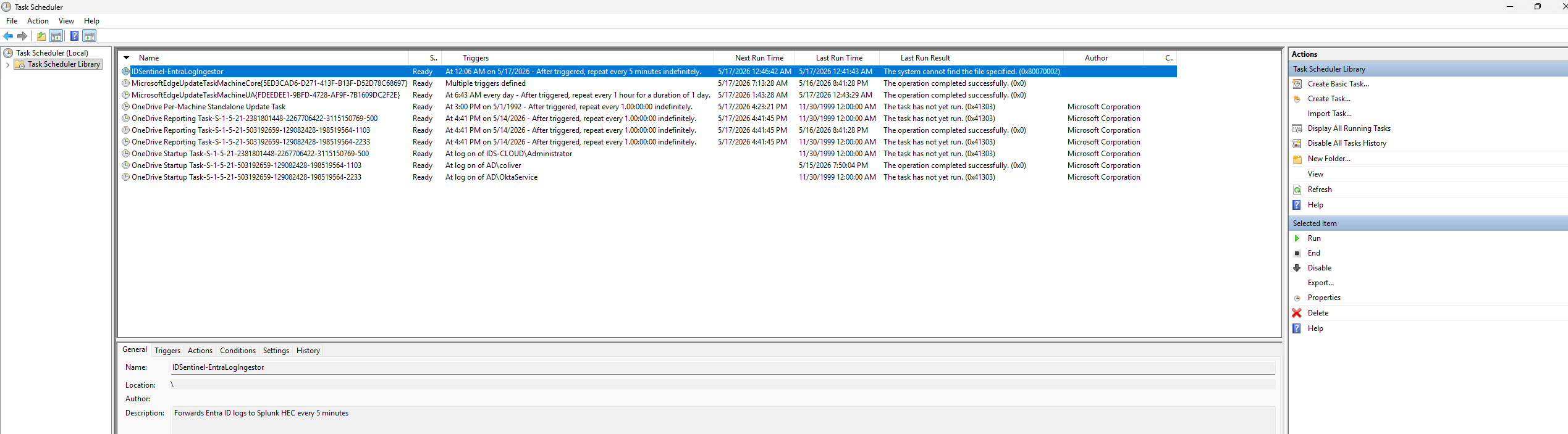 Task Scheduler — 5-minute polling configured