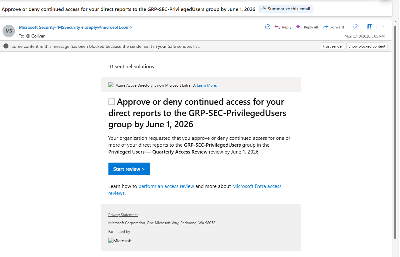 Reviewer notification email — review name, deadline, MyAccess link