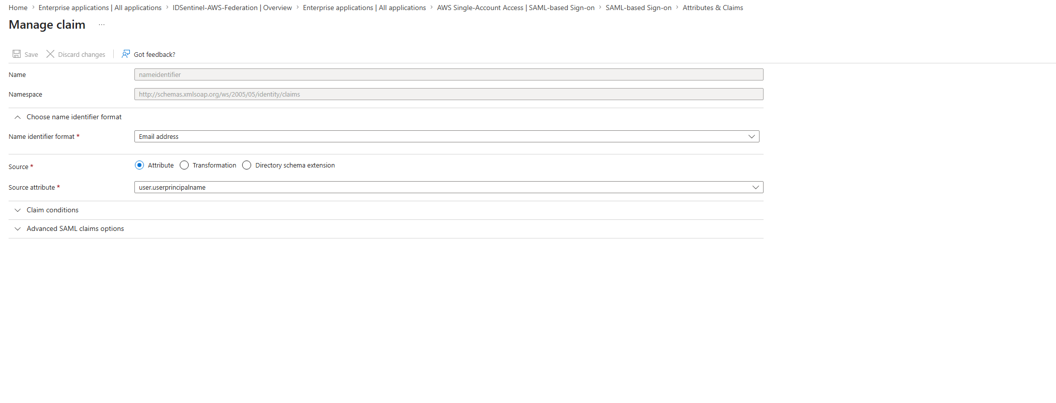 RoleSessionName mapped to user.userprincipalname