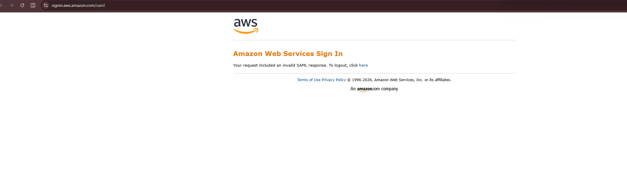 Break 2 — AWS error — no valid role in assertion