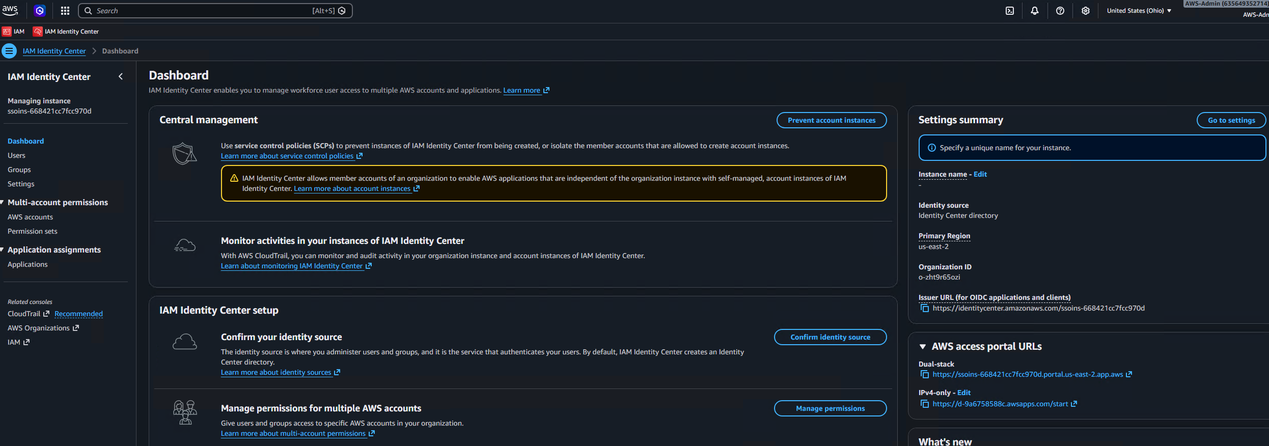IAM Identity Center enabled — external identity source