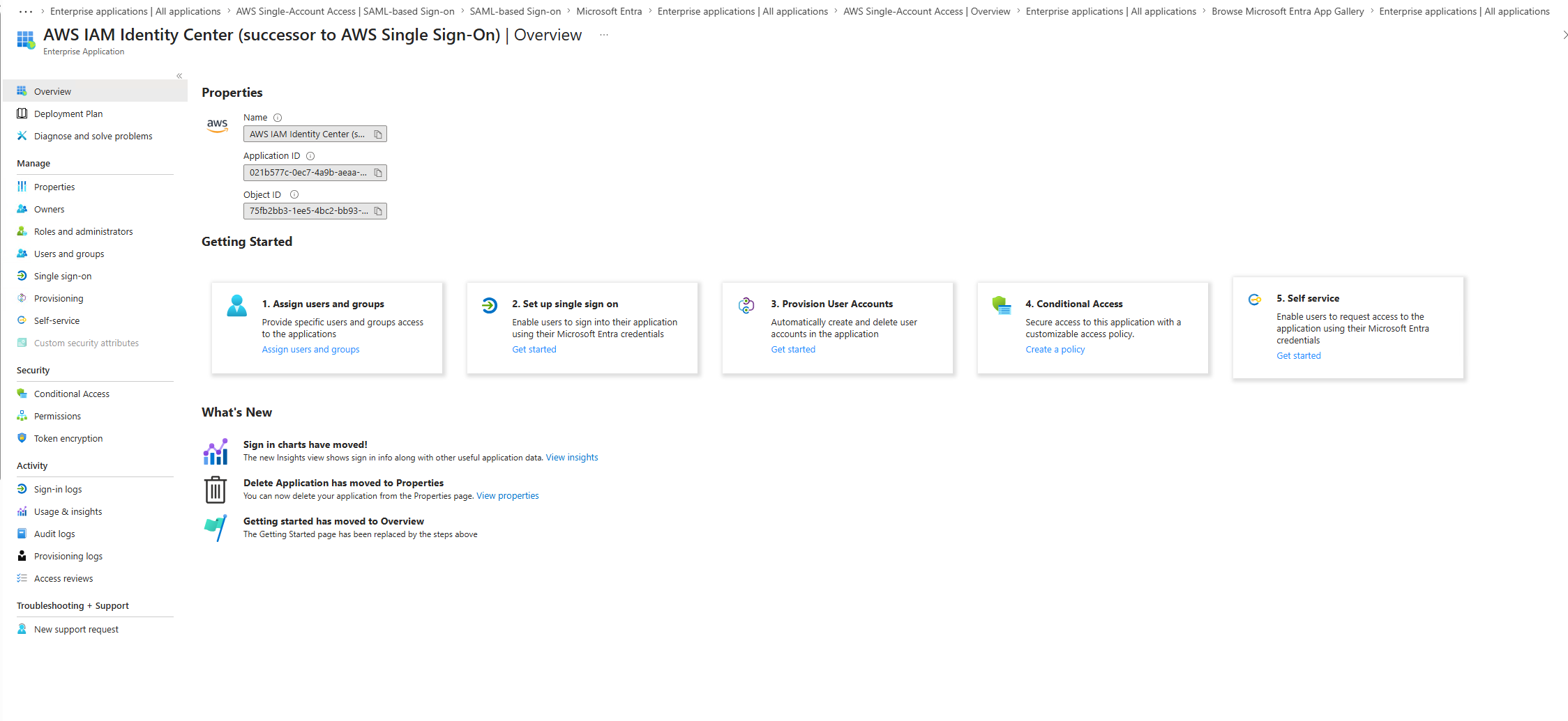 AWS IAM Identity Center enterprise app added from Entra gallery