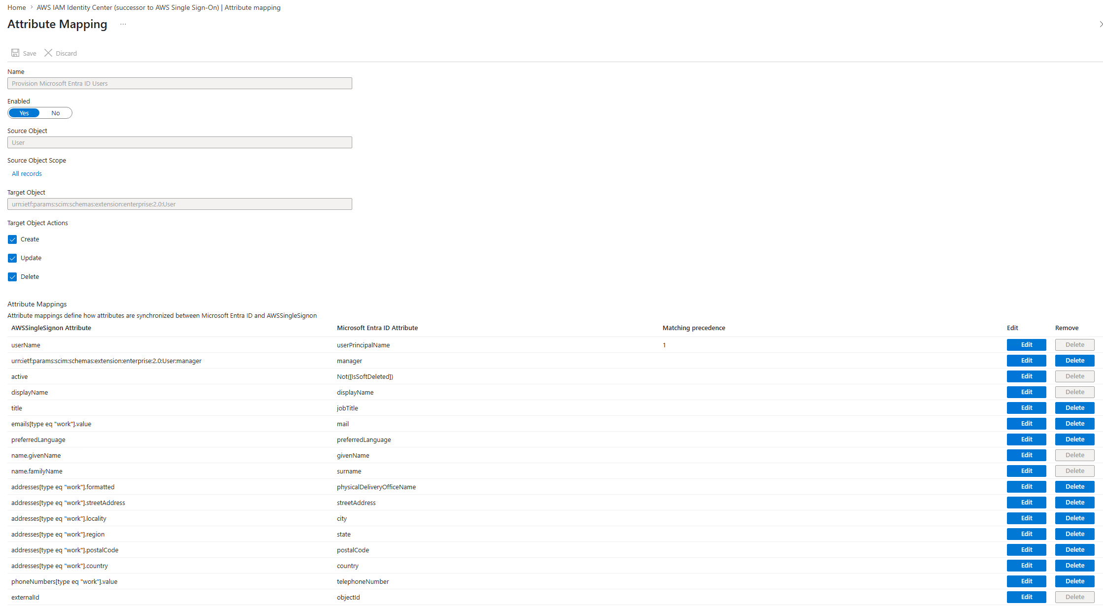 SCIM attribute mappings confirmed correct