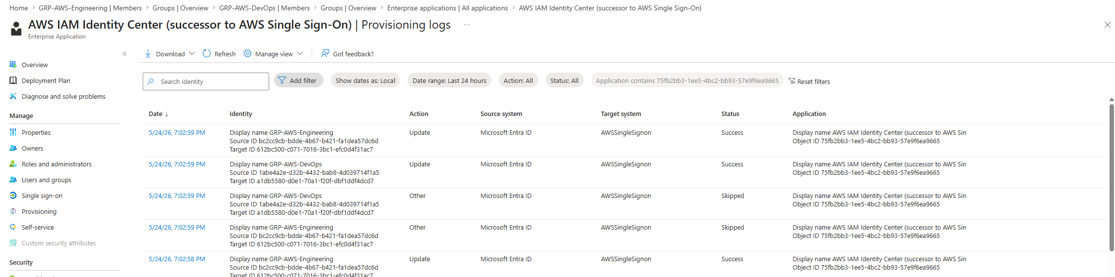 Mover — provisioning log confirms group update propagated