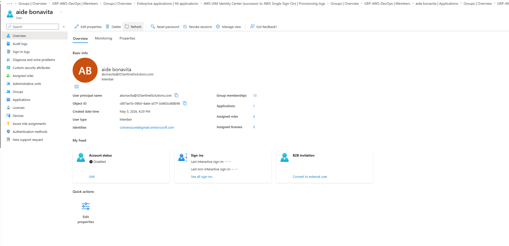 Account disabled in Entra ID via PowerShell