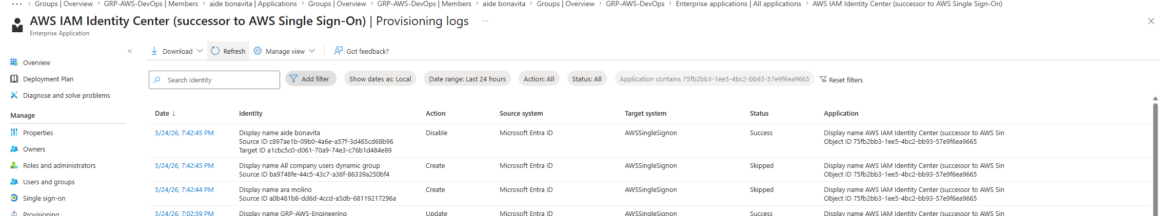 Leaver — provisioning log confirms user deprovisioned