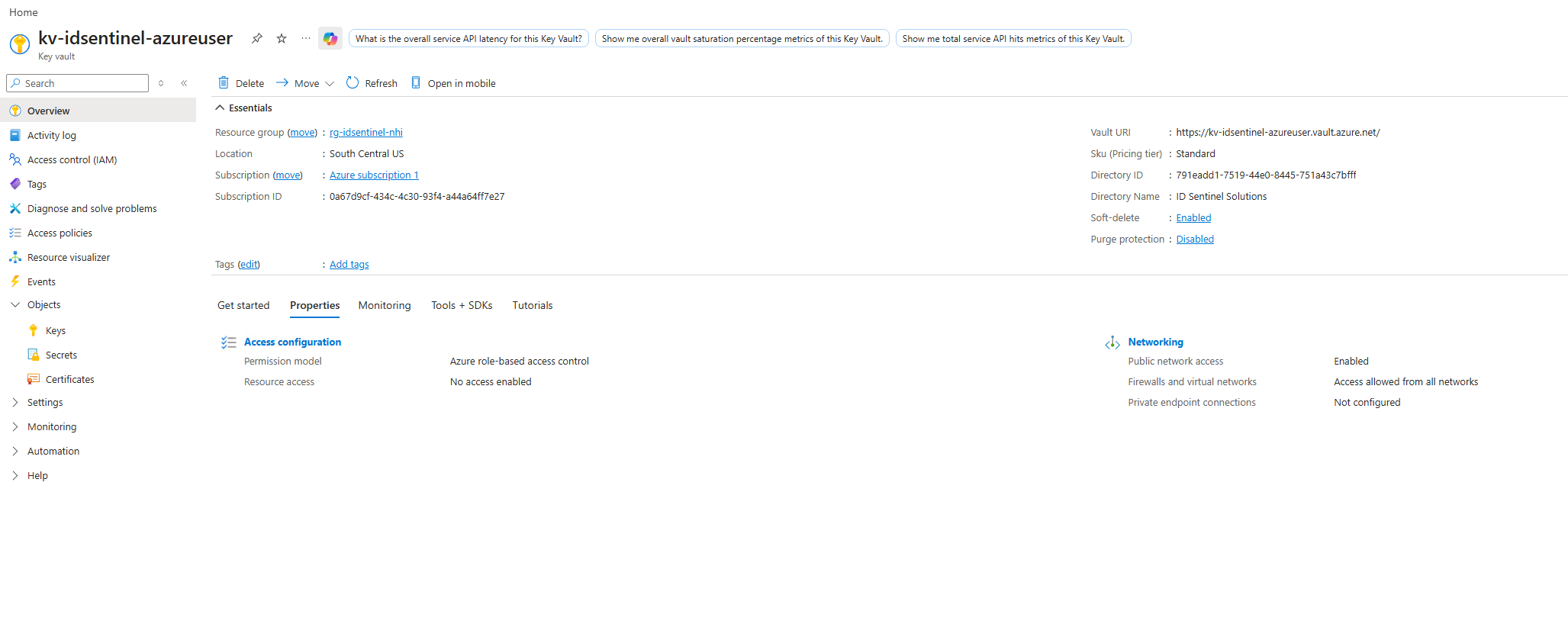 Key Vault Properties — Permission model: Azure role-based access control