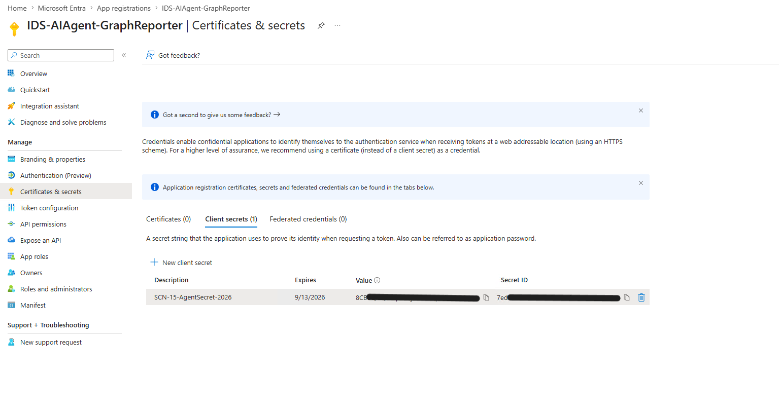 Client secret — 90-day expiration, stored in Bitwarden