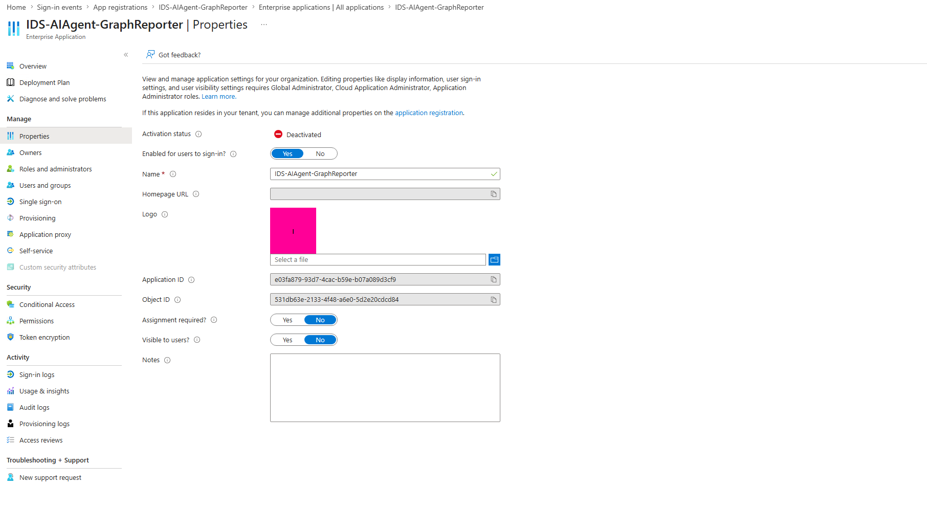 App registration disabled — audit trail preserved, token issuance blocked